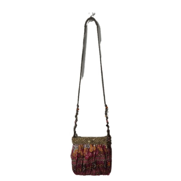 Cappelli Straworld Small Boho Tassel Beaded Fabric & Straw Crossbody Purse - Picture 2 of 4